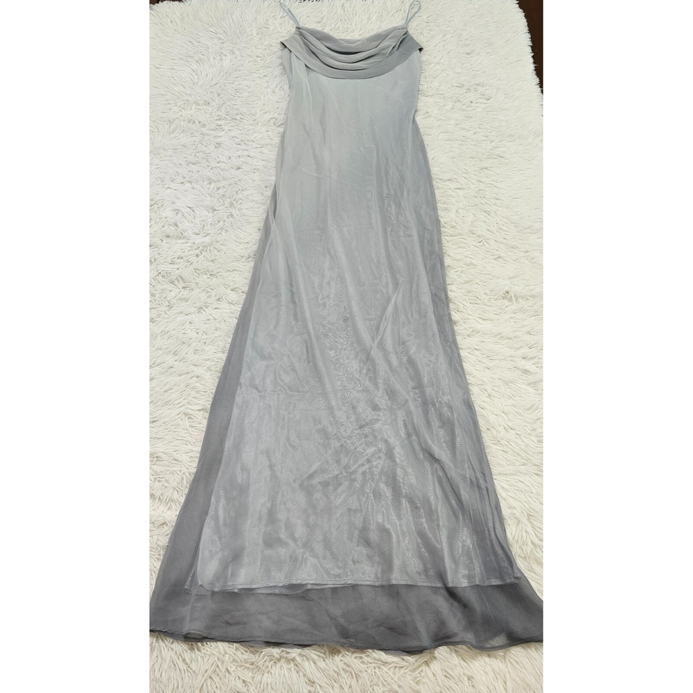 Kiki USA Sz S Blue Gray Ombre Whimsical Fairycore Romantic Cowlneck Maxi‎ Dress